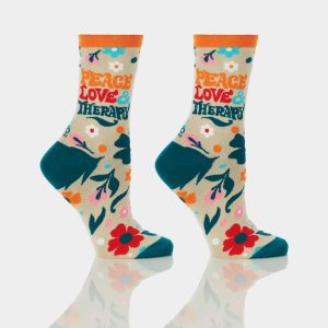 Yo Sox - women's crew sock peace love & therapy