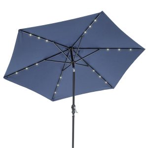 Sun-Ray 9' Round Solar Lighted Umbrella - Steel - 6Rib - 2 colours to Choose from