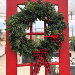 Fresh Evergreen Scarlett Songbird Wreath 24"