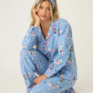 P.J Salvage - Baked woof love dog print 3-Piece flannel PJ set (Denim)