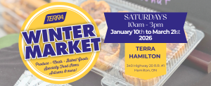 Banner advertising the TERRA Winter Market in Hamilton, ON.