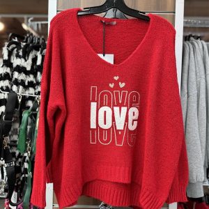 Deep V Drop Shoulder Love Sweater by Angela Mara