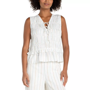 Liverpool Sleeveless Tie Front Top (Cream Blue)