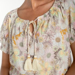 Liverpool Shortsleeve Tie Neck Top (Pristine)