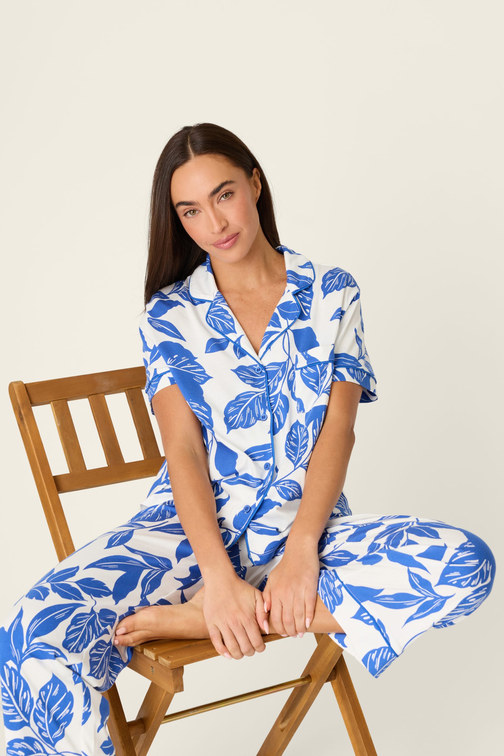 P.J Salvage Whimsy Sapphire Garden Cropped PJ Set (Cobalt)