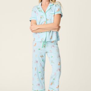 P.J Salvage Whimsy Putter Pup Cropped PJ Set (Light Blue)