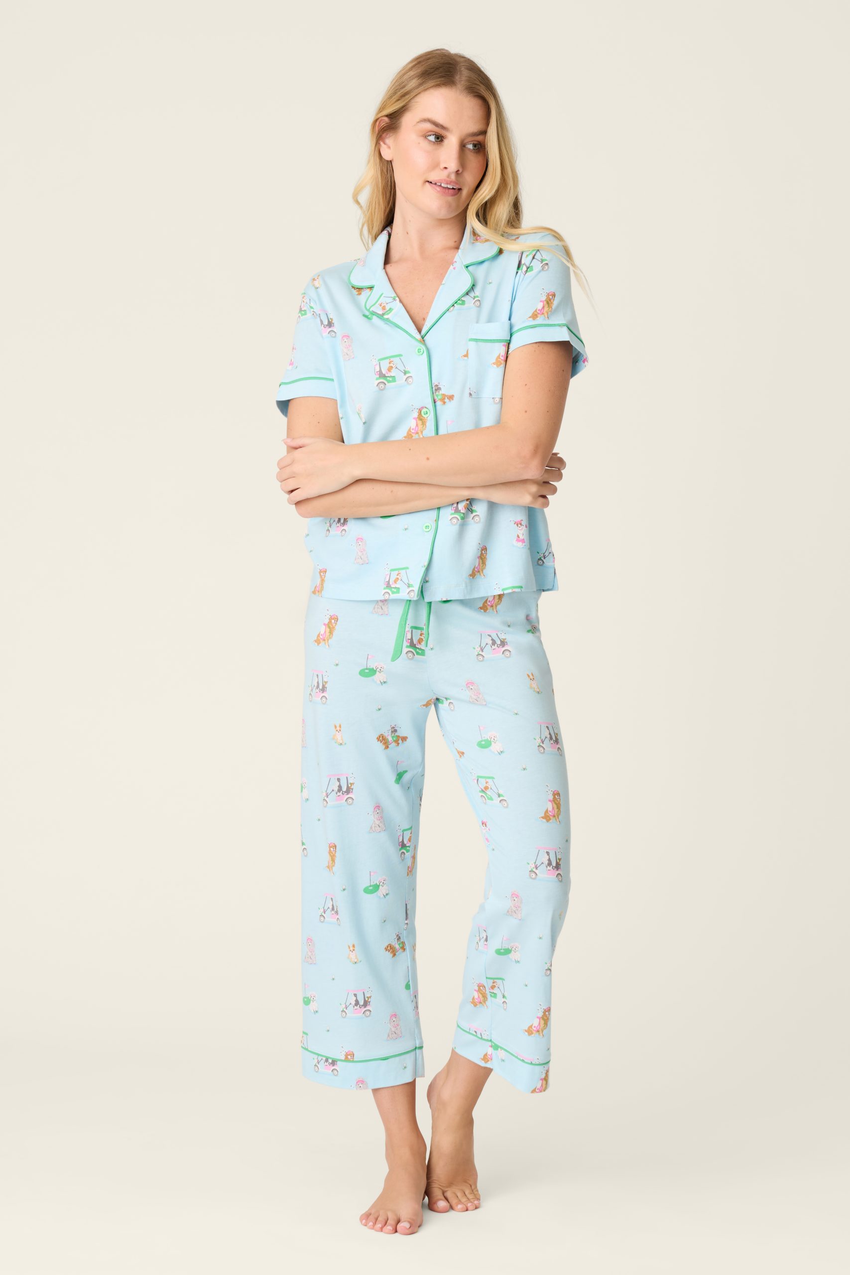 P.J Salvage Whimsy Putter Pup Cropped PJ Set (Light Blue)
