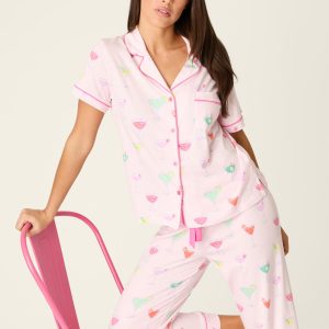 P.J Salvage Whimsy Sip Happens Cropped PJ Set (Light Pink)