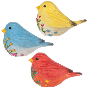 Carved Botanical Bird Figurines (three colours available)
