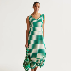 Compania Fantastica Long Knit Dress with White and Green Stripes
