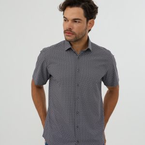 Leo Chevalier Short Sleeve Botton Up Shirt (Navy)