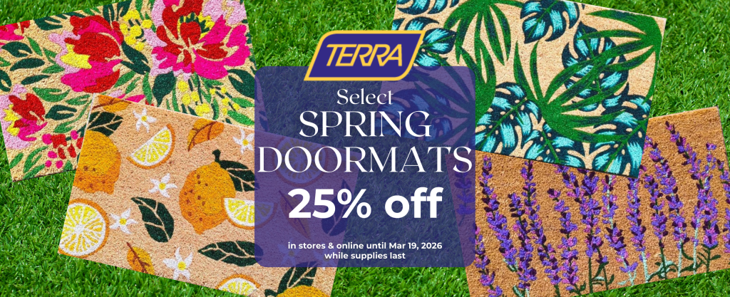 coir doormats with assorted colourful prints on sale at TERRA