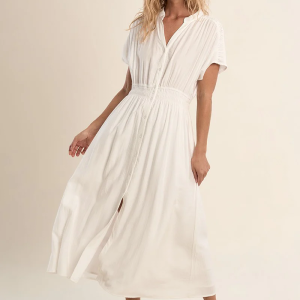 Molly Bracken Button Front Midi Dress (White)