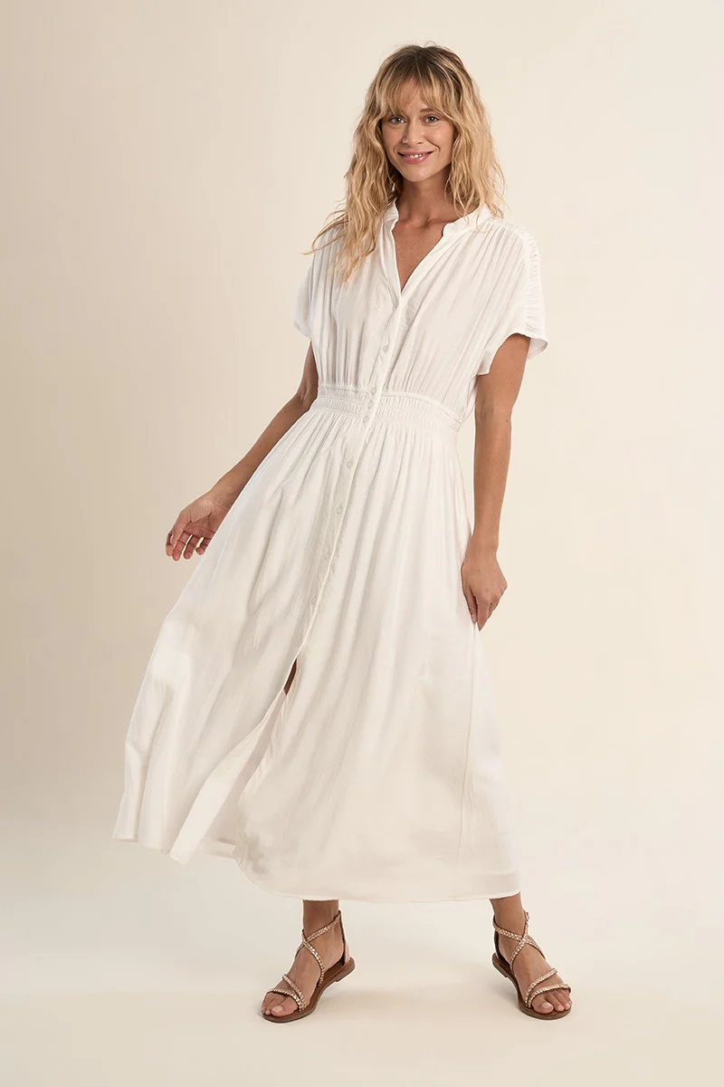 Molly Bracken Button Front Midi Dress (White)