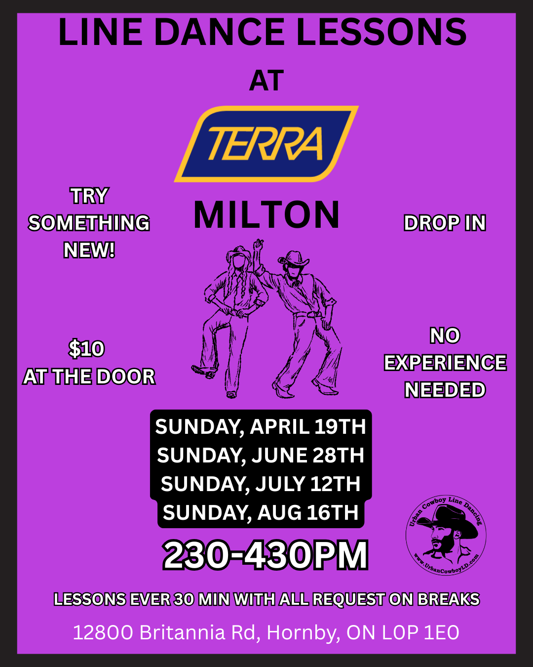 Line Dancing Lessons w/ Urban Cowboy Line Dancing at TERRA Milton