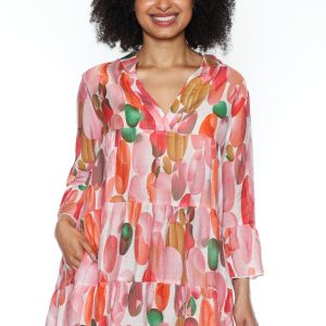 Papa Fashion Tiered Abstract Print V-Neck Dress