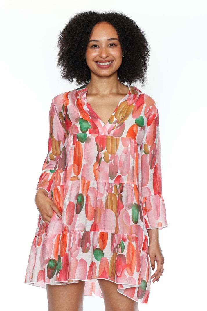 Papa Fashion Tiered Abstract Print V-Neck Dress