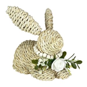 Sisal Crouching Bunny with bead Collar 6"