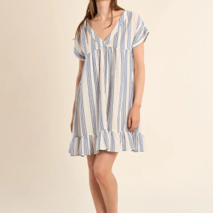 Molly Bracken Striped Ruffle Hem Mini Dress