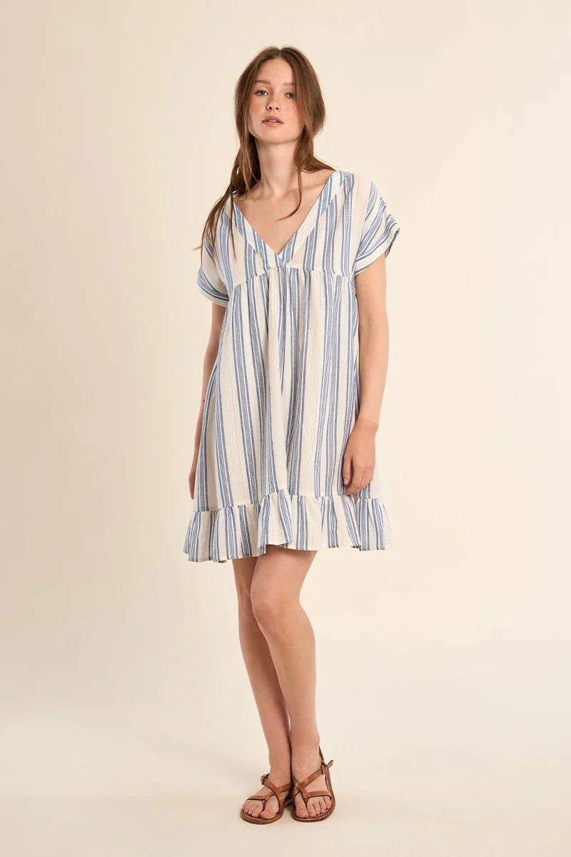 Molly Bracken Striped Ruffle Hem Mini Dress