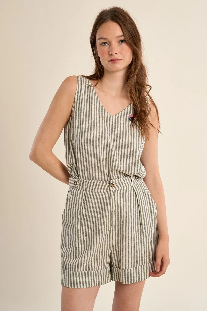 Molly Bracken Striped Linen Blend Tailored Shorts