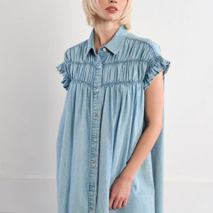 Molly Bracken Denim Smocked Shirt Dress
