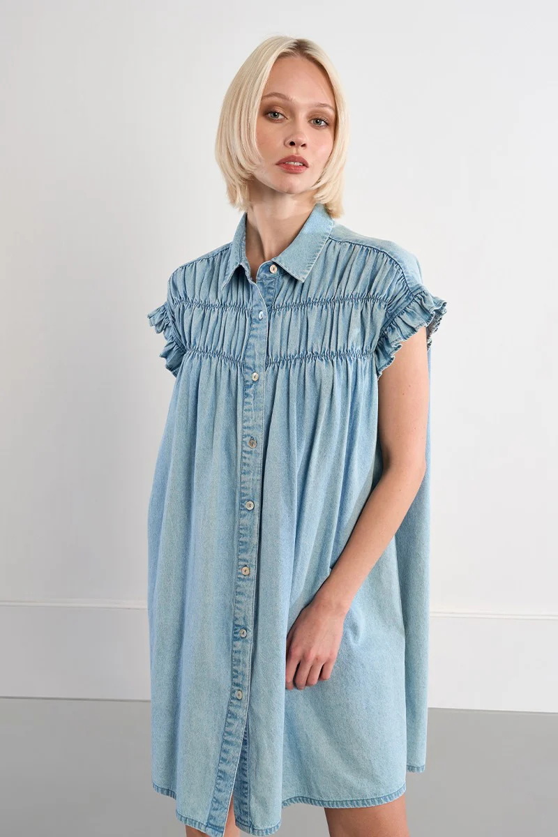 Molly Bracken Denim Smocked Shirt Dress