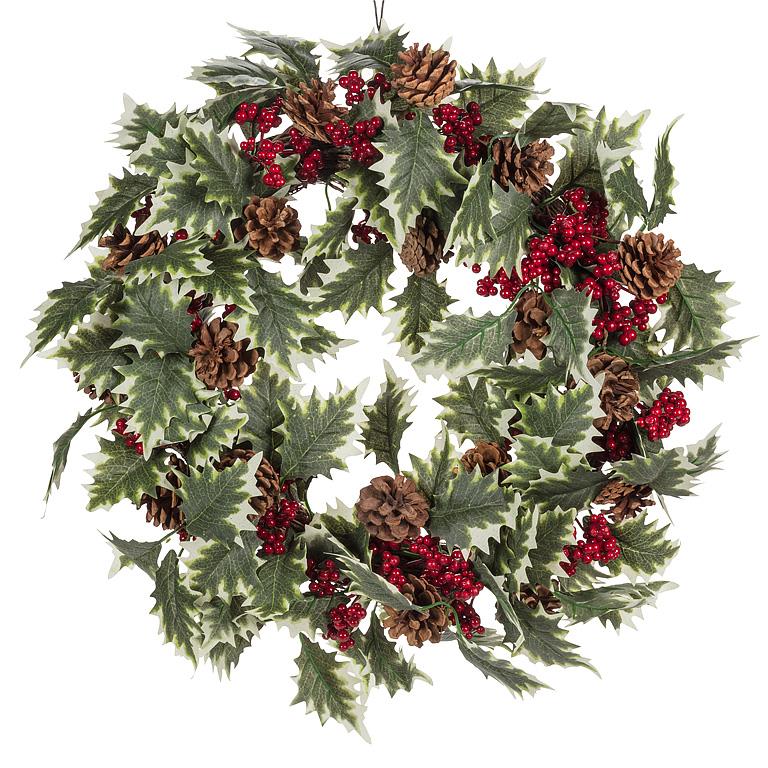 Holly Leaf & Berry Wreath-18"D