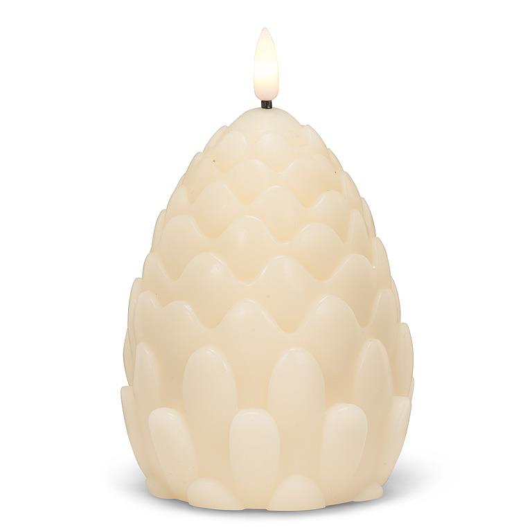 Lg Pinecone LED Candle-Ivory-5"H
