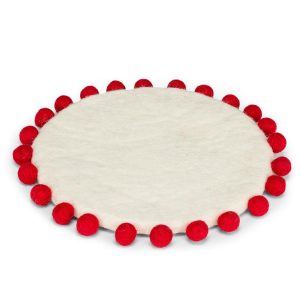 Pompom Edge Trivet-Wht/Red-9.5"D
