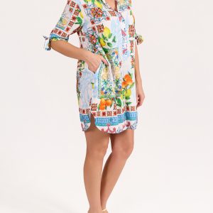 Angela Mara Placket Front Tie Sleeve Dress