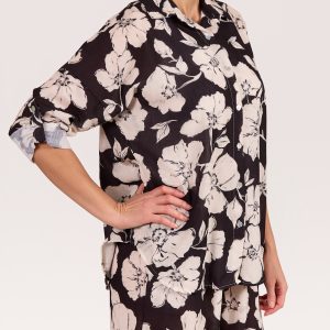 Angela Mara Roll up Sleeve 2 Tone Floral Shirt