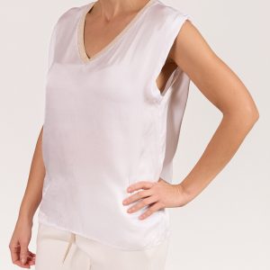 Angela Mara V-Neck Lurex Detail Satin Top