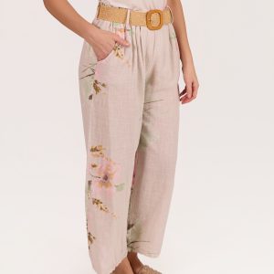 Angela Mara Pull On Drawstring Floral Pant