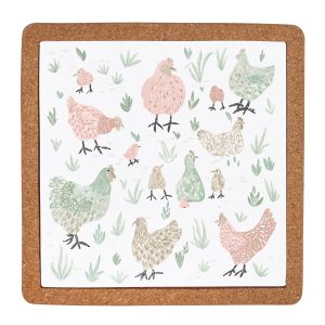 Chickens Ceramic & Cork Trivet Oversized