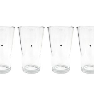 Single Heart With Love Glass Tall Set Of 4 Black