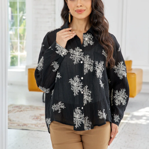 Orange Fashion Veiled Branch Long Sleeve Top