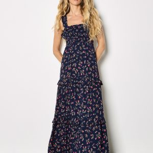 Apricot Ditsy Floral Smocked Maxi Dress