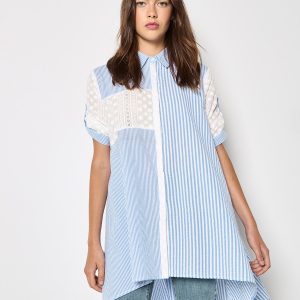 Apricot Mix Stripe Embroidered Shirt