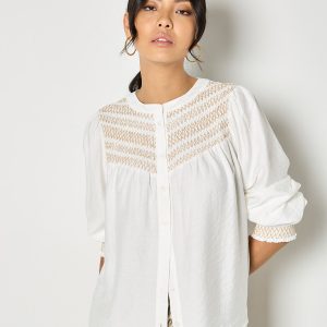 Apricot Wavy Embroidered Smocked Blouse