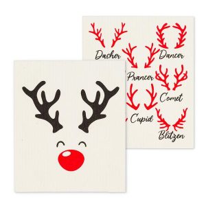 S/2 Rudolph & Names Dishcloths-6.5x8"L