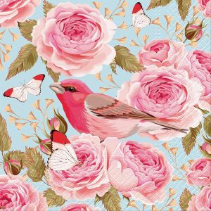 Luncheon English Roses Bird Napkins 20pk