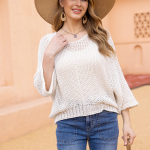Orange Fashion Meadow's Round Neck Crochet Sweater