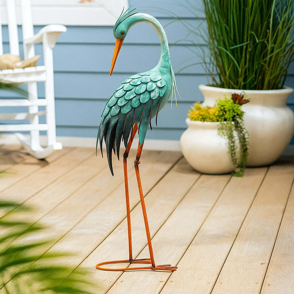 Metal Aqua Blue Heron statue product image