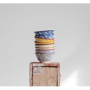 Round Hand-Stamped Stoneware Pinch Pot 4set