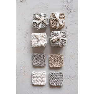 Square Crochet Cotton Coasters, Set of 4 Tied