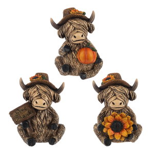 Fall Highland Cow Figurine Set