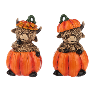 Fall Highland Cow Figurine Pair