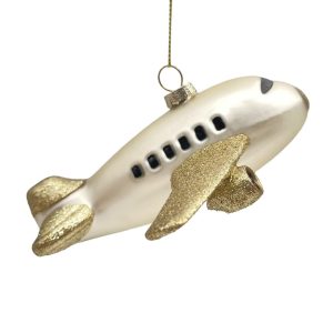 Airplane Gold Glass Ornament