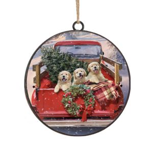 Red Truck Bed Metal Ornament Disc